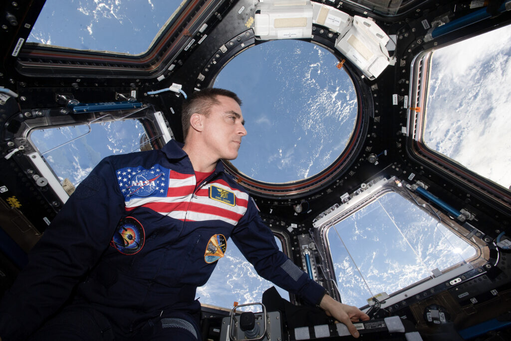 Chris Cassidy in space looking out over the Earth