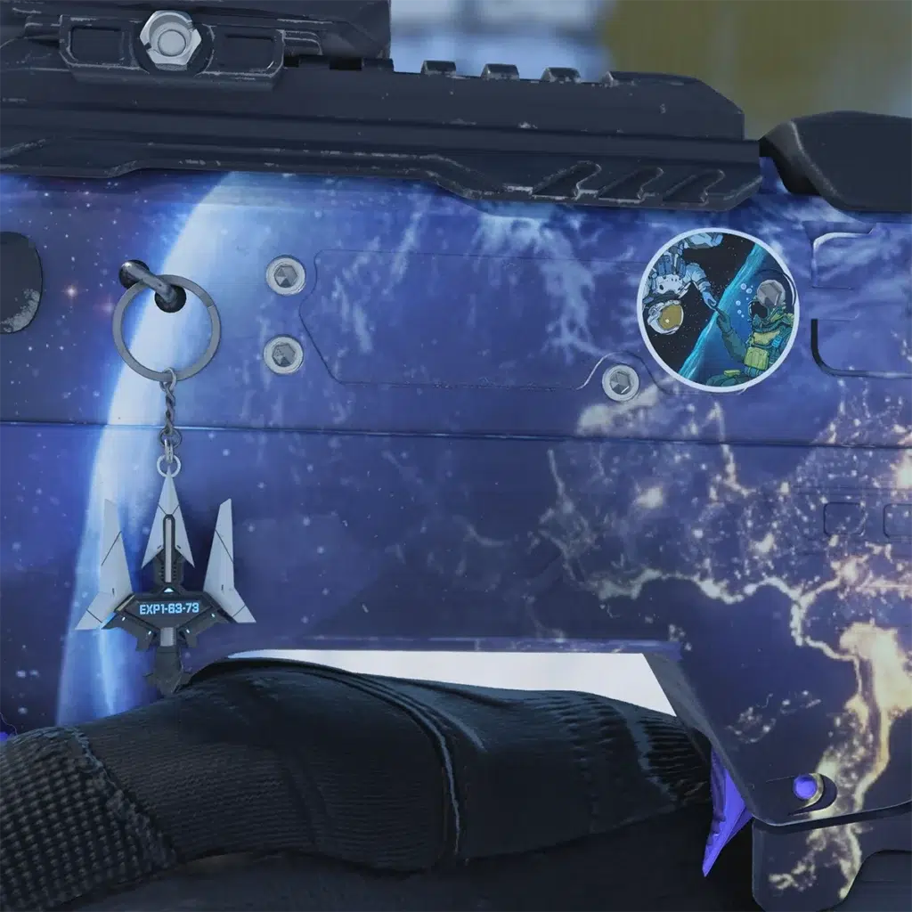 Astronaut and Argonaut weapon charms in Call of Duty: Navigator Tracer Pack inspired by Chris Cassidy featuring a trident and an astronaut and argonaut touching fingers